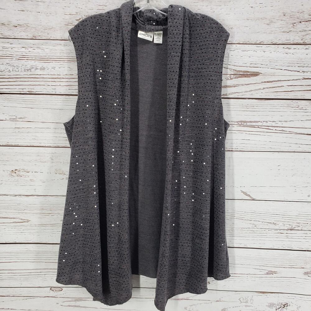 Chico's Women's Gray Knit Sequins Open Front Cardigan Size 3